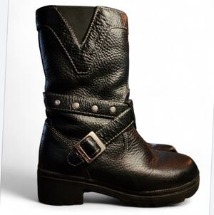 Milwaukee Motorcycle Clothing Co. Black Leather Boots Mvb241 Size 6 Chunky Heel